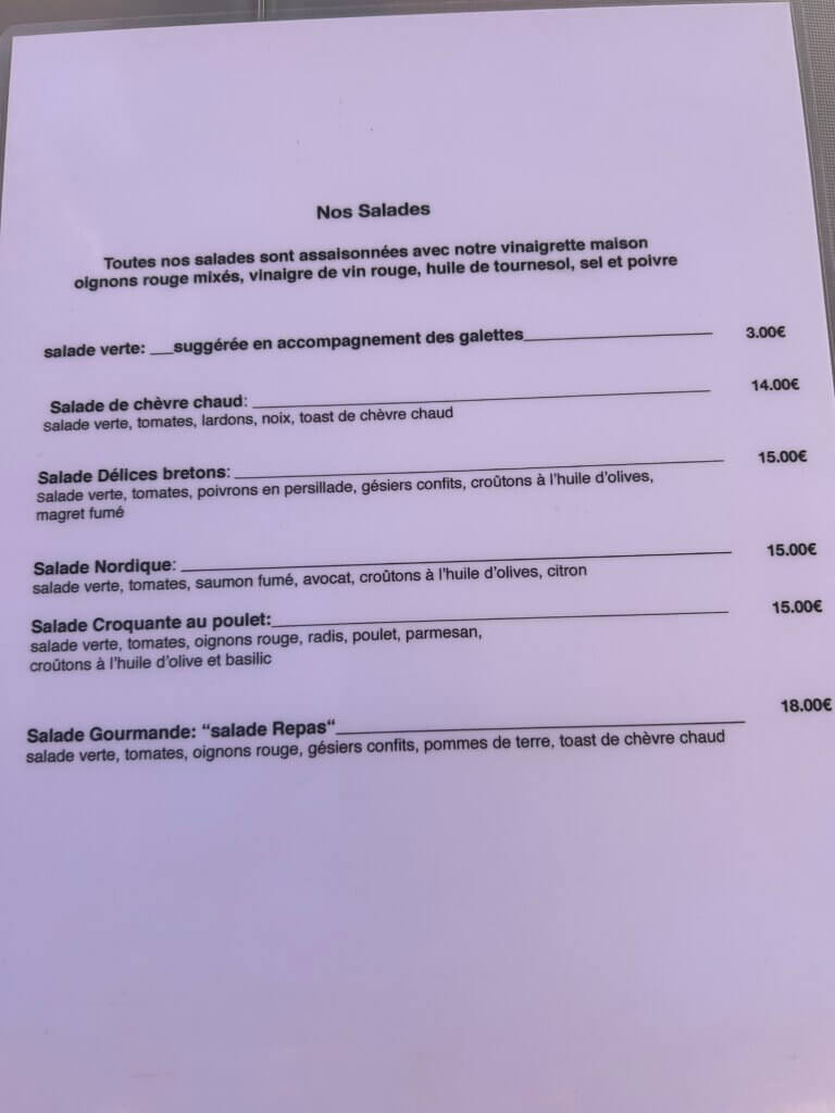 Carte restaurant