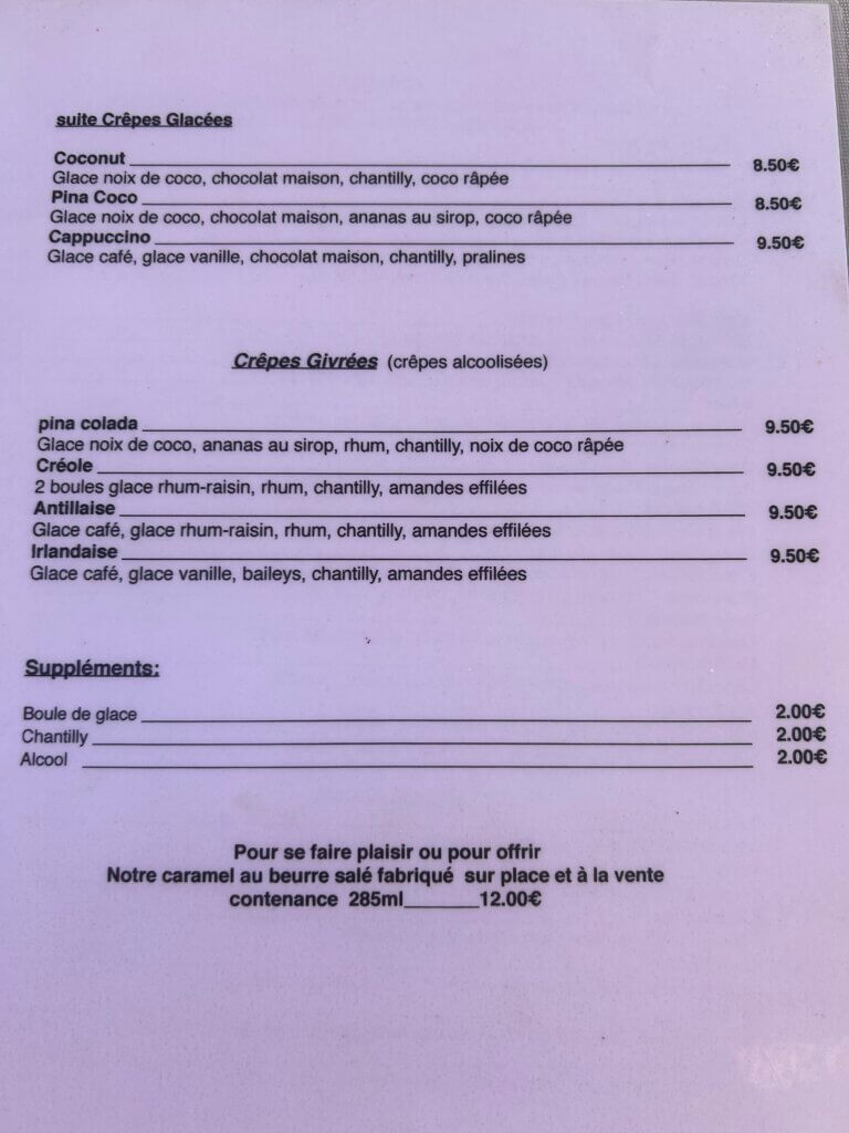 Carte restaurant