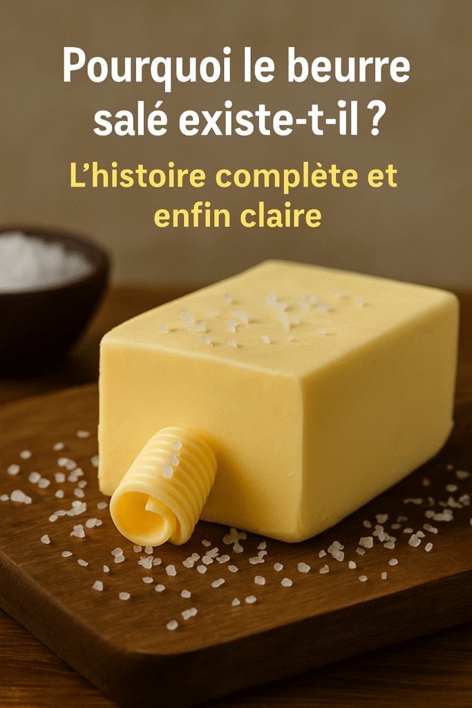 Beurre salé artisanal sur une planche en bois, illustrant la tradition bretonne du sel