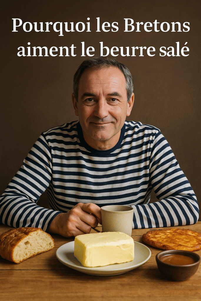 Breton préparant du beurre salé artisanal, symbole de la tradition culinaire de Bretagne.
