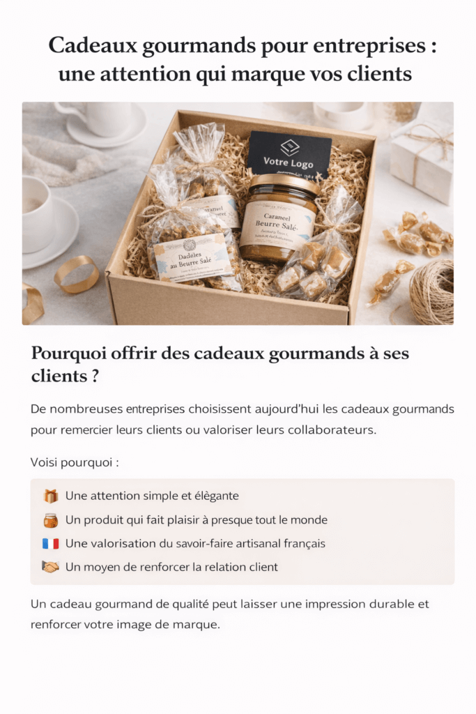 Coffret de cadeaux gourmands pour entreprise avec caramel beurre salé artisanal breton